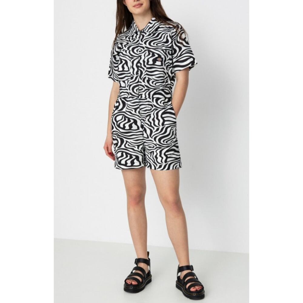 Dickies Leesburg Shortalls Retro Utility Romper Cloud Zebra Size Medium